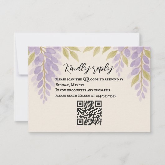 Carte RSVP de code QR de la voie Wisteria (Devant)