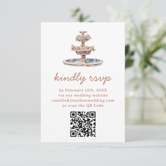 Carte RSVP de code QR de mariage de destination ru (Debout devant)