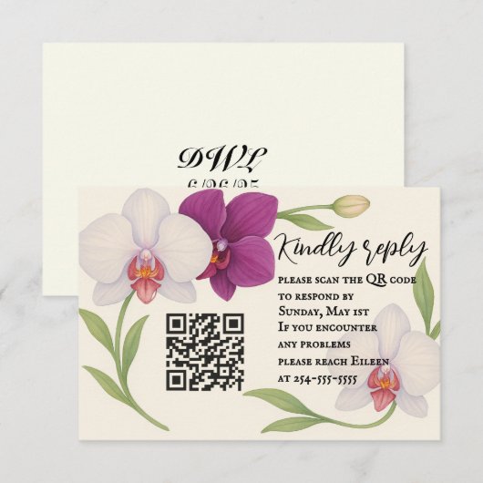 Carte RSVP de code QR d'intégration orchidée (Devant / Derrière)