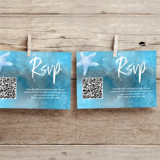 Carte RSVP de code QR du Mariage d'été de la mer p