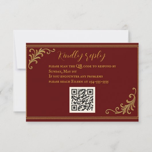 Carte RSVP de code QR embarquée en rouge profond e (Devant)