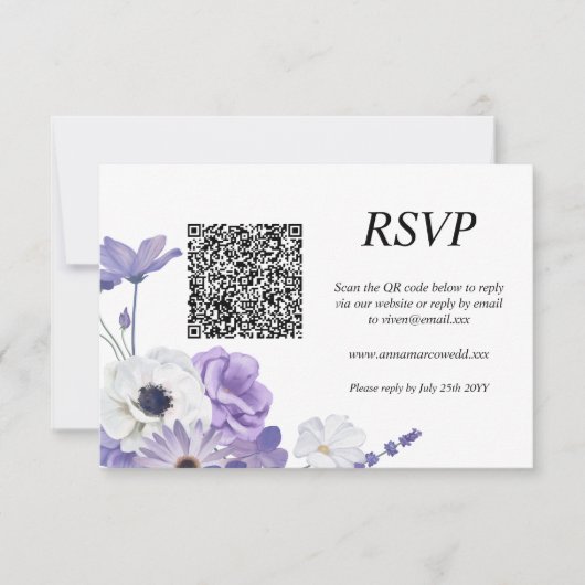Carte RSVP de code QR floral pourpre (Devant)