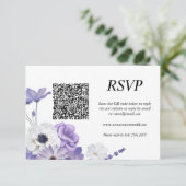 Carte RSVP de code QR floral pourpre (Debout devant)