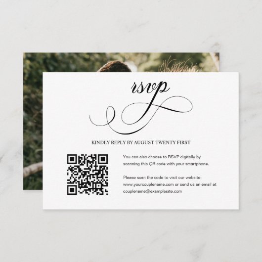 Carte RSVP de code QR Mariage de script élégant (Devant / Derrière)