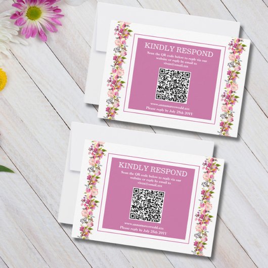 Carte RSVP de code QR rose Floral