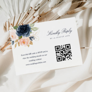 Carte RSVP de code RSVP Navy et de fleur rose vif