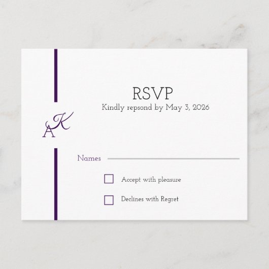 Carte RSVP de collection de Mariages d'initialisat (Devant)
