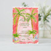 Carte RSVP de Corail Tropical Paint Espagnol, Aqua (Debout devant)