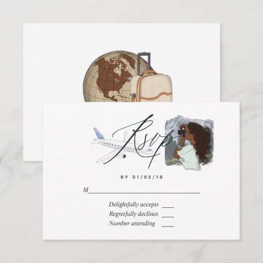 Carte RSVP de Fête des mariées de voyage Mlle à Mm (Devant / Derrière)