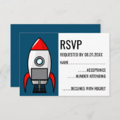 Carte RSVP de fusée rétro de science-fiction (Devant / Derrière)