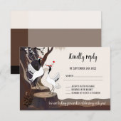 Carte RSVP de grues japonaises mignonnes (Devant / Derrière)