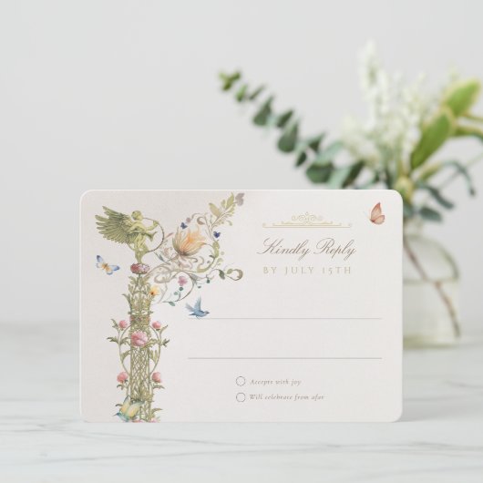Carte RSVP de jardin mythique pour Mariage enchant (Debout devant)