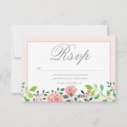 Carte RSVP de jardin rose et blanc rose (Devant)