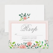 Carte RSVP de jardin rose et blanc rose (Devant / Derrière)