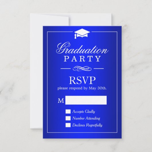 Carte RSVP de la fête de graduation Bleue Royal or (Devant)