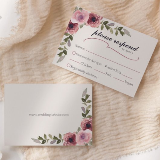 Carte RSVP de l'événement Mariage de fleurs roses