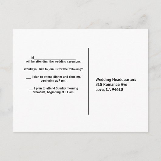 Carte RSVP de mariage (Dos)