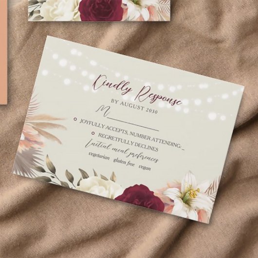 Carte RSVP de mariage à cordes florales rustiques