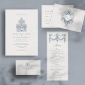 Carte RSVP de mariage à crête baroque élégante