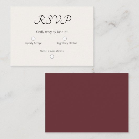 Carte RSVP de mariage à la crème Burgandy simple (Devant / Derrière)