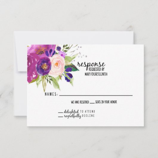 Carte RSVP de mariage à l'aquarelle de prune flora (Devant)