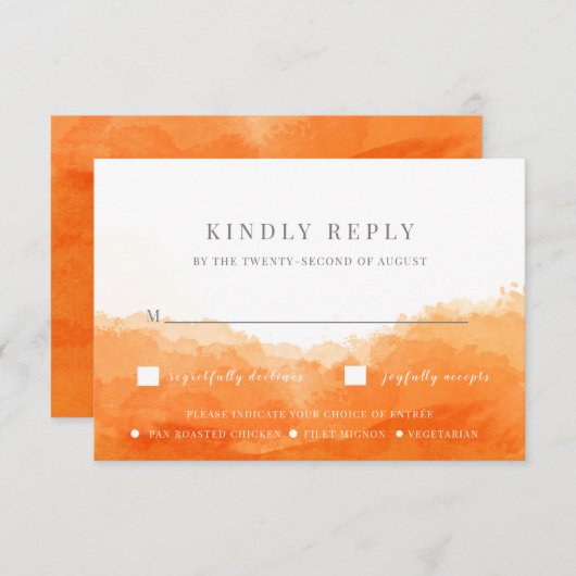 Carte RSVP de mariage à l'aquarelle Tangerine (Devant / Derrière)