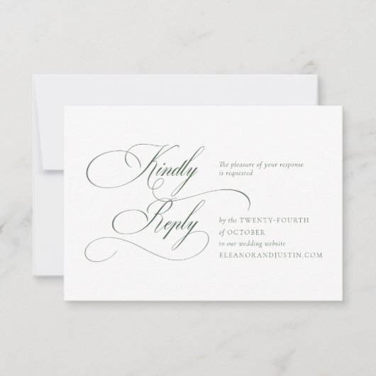 Carte RSVP de mariage à monogramme vert foncé (Devant)