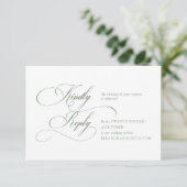 Carte RSVP de mariage à monogramme vert foncé (Debout devant)