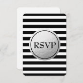 Carte RSVP de mariage à rayures noir et blanc avec (Devant / Derrière)