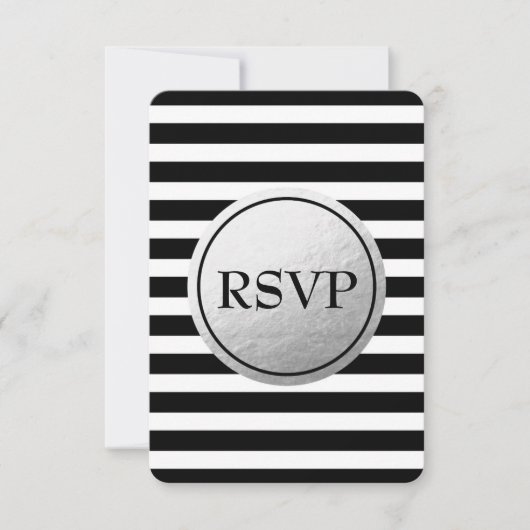 Carte RSVP de mariage à rayures noir et blanc avec (Devant)