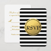 Carte RSVP de mariage à rayures noir et blanc avec (Devant / Derrière)
