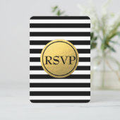 Carte RSVP de mariage à rayures noir et blanc avec (Debout devant)