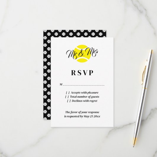 Carte RSVP de mariage à thème de tennis exceptionn (Devant/Arrière en situation)