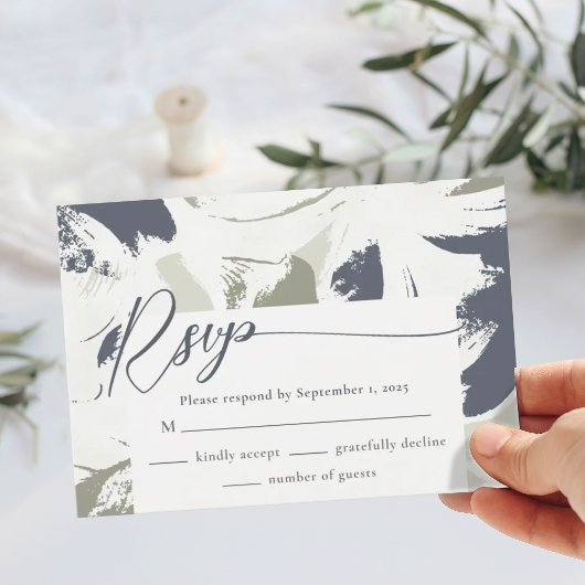 Carte RSVP de mariage Abstrait de la Marine Sage