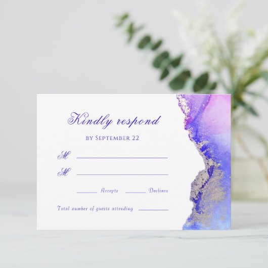Carte RSVP de mariage Abstrait violet (Debout devant)
