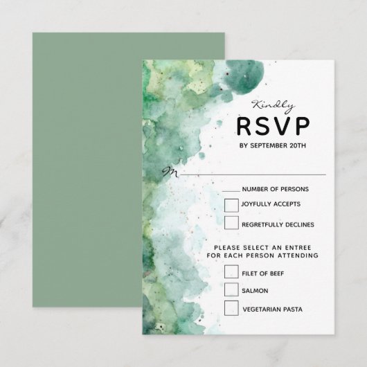 Carte RSVP de mariage Abstraite d'aquarelle verte (Devant / Derrière)