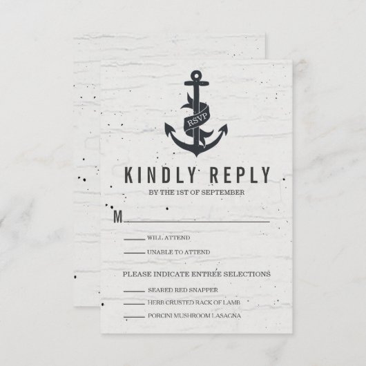Carte RSVP de mariage Ancre rustique (Devant / Derrière)
