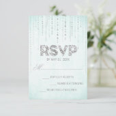 Carte RSVP de mariage Aqua & Silver Parties scinti (Debout devant)