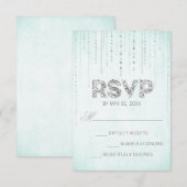Carte RSVP de mariage Aqua & Silver Parties scinti (Devant / Derrière)
