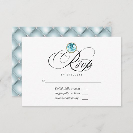 Carte RSVP de mariage au diamant bleu (Devant / Derrière)