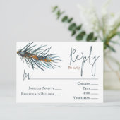 Carte RSVP de mariage aux aiguilles de pin vert d' (Debout devant)