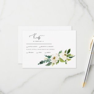 Carte RSVP de mariage aux fleurs blanches