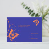 Carte RSVP de mariage aux papillons orange et bleu (Debout devant)