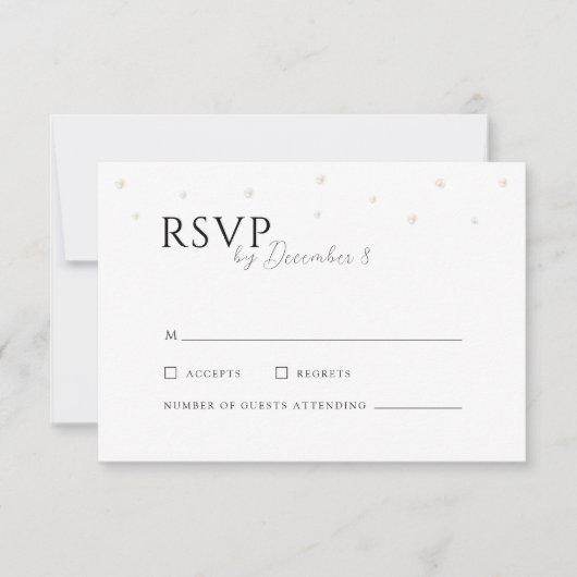 Carte RSVP de mariage aux perles blanches (Devant)