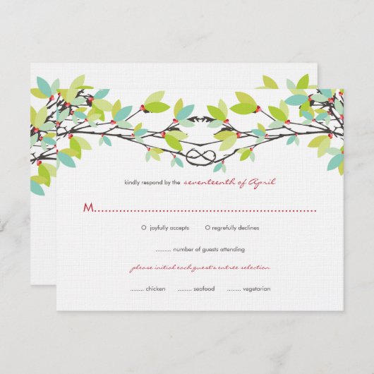 Carte RSVP de mariage avec amitiés nouées vert pri (Devant / Derrière)