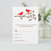 Carte RSVP de mariage avec deux oiseaux rouges (Debout devant)