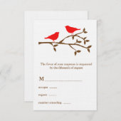 Carte RSVP de mariage avec deux oiseaux rouges (Devant / Derrière)