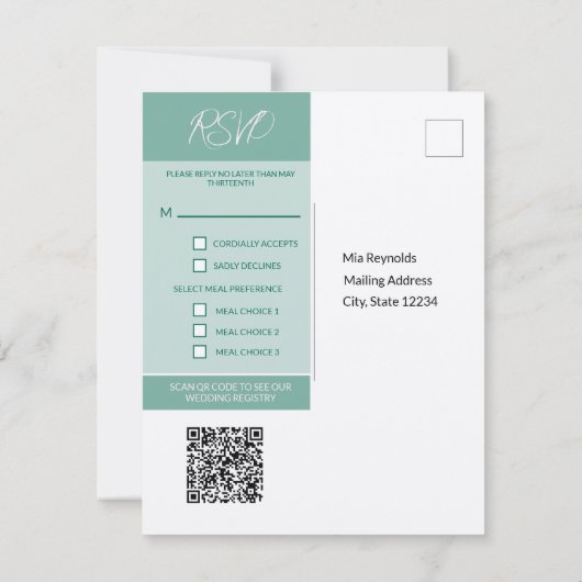 Carte RSVP de mariage avec invitation et code QR (Dos)
