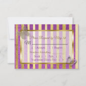 Carte RSVP de mariage avec papillon rayé violet et (Devant)