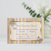 Carte RSVP de mariage avec papillon violet et or (Debout devant)